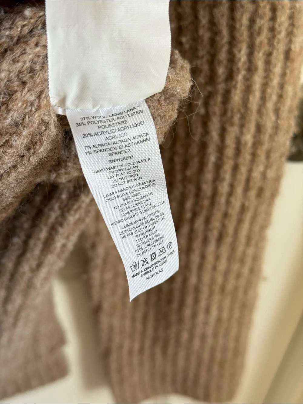 NICHOLAS Camel Wool Alpaca Blend Asymmetrical Rib Knit Sweater Size Large